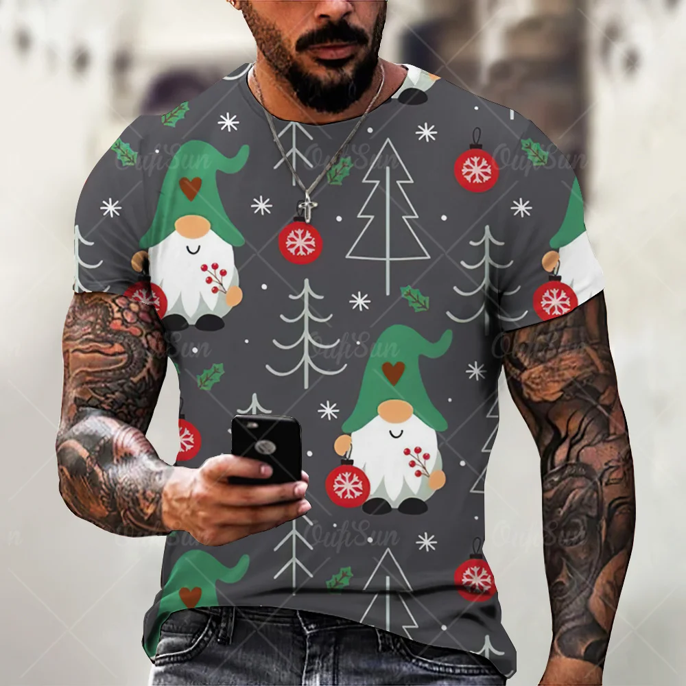 

Fashion T Shirt For Men Printing Santa Claus Pattern Style Christmas Element Clothing Large Size Loose Male O-neck Tee Shirt Top