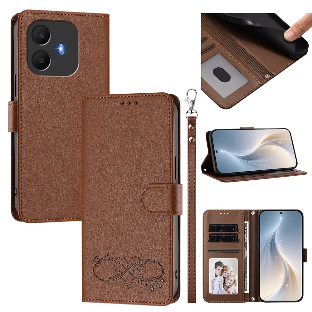 Leather Stand Wallet Phone Cover with Card Holder and Strap