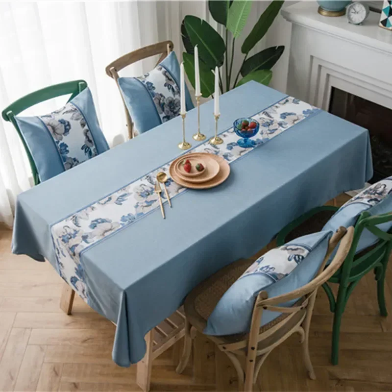 

Embroidery Flower Decorative Linen Tablecloth With Tassel Waterproof Oilproof Thicken Rectangular Wedding Dining Tea Table Cloth