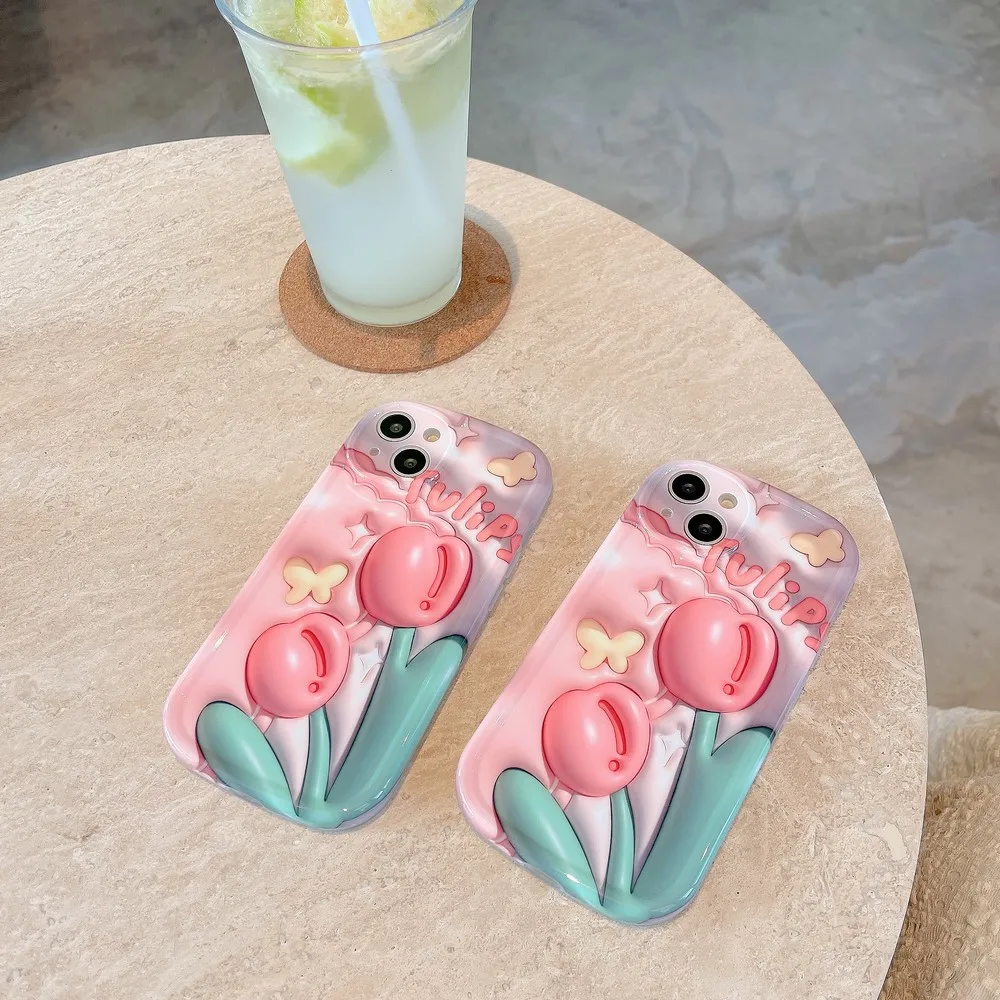 3D Frame Pink Tulip Imd Soft Shell Per Iphone 14 14Pro 14Promax 13 13Pro 13Promax 12 12Pro 12Promax 11