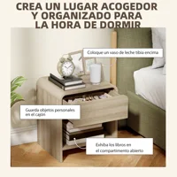 Homcom Набор из 2 прикроватных тумбочек Nordic с выдвижным ящиком с закругленными углами и открытой полкой 40X35X45 см, натуральный — изображение 5