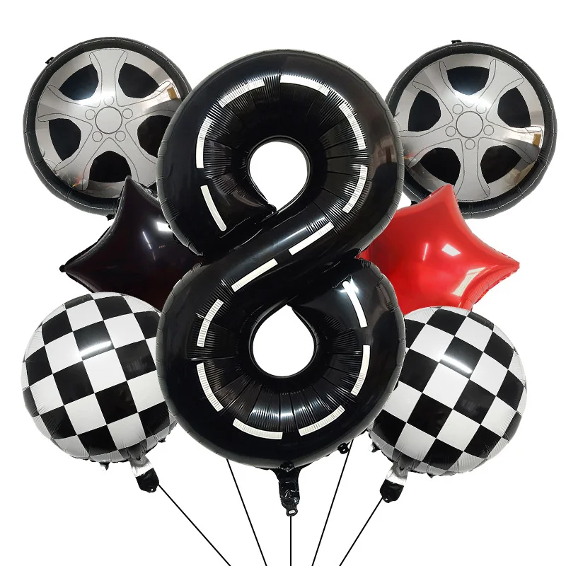 7/8/9-teiliges Rennfahrer-Geburtstagsballon-Set, Helm-Rad-Reifen-Rennballons Geburtstagsdekoration Kinder-Rennthemen-Partydekoration – Detail 10