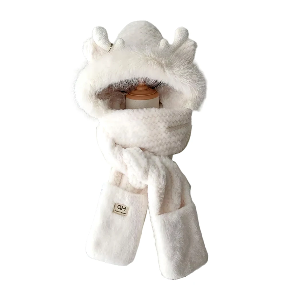 Cute Little Bear Scarf Hat Warm One Piece Hat Female Winter