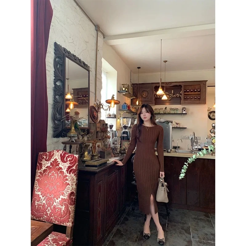 Elegant Minimalist Round Neck Knitted Dress