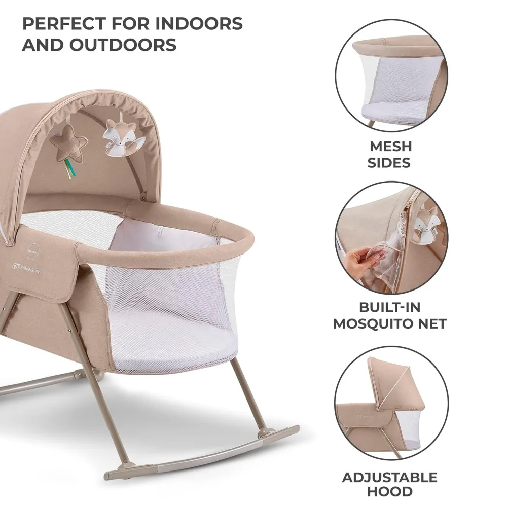 Travel Bassinet for Baby, Portable Folding Baby Bed with Built-in Mosquito net,Adjustable Hood and an Additional Cradle Function 6