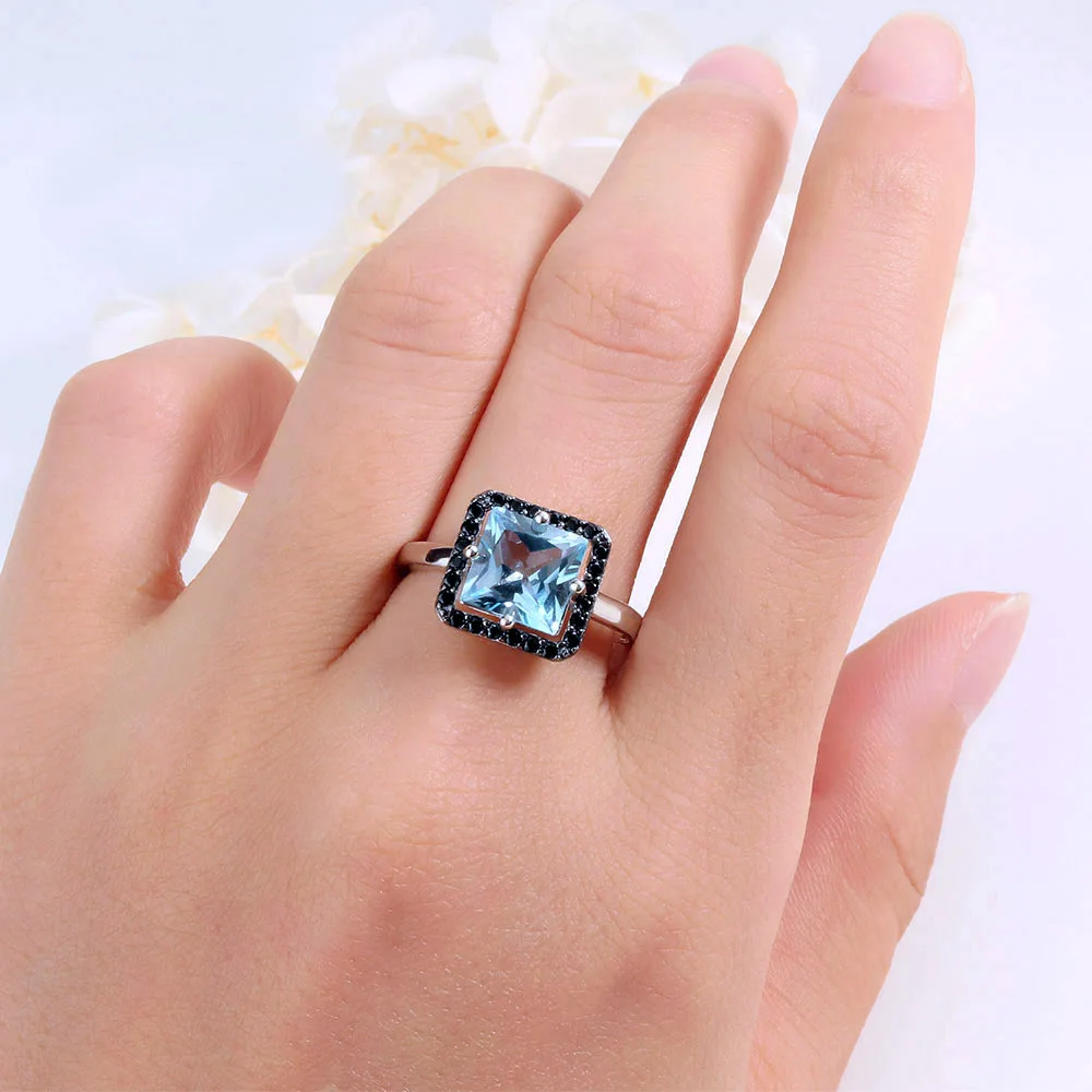 Women's 925 Sterling Silver Jewelry Set with Natural Sky Blue Topaz Gemstones Earring & Ring Stackable Gift 5