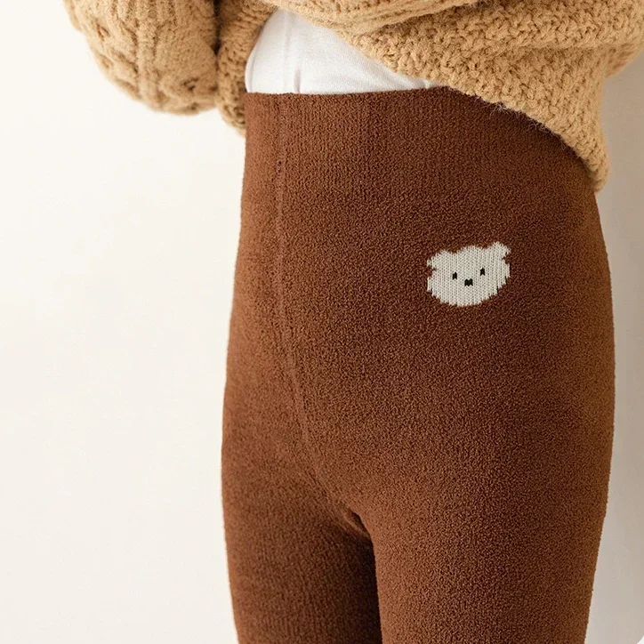 Winter Thicken Children Pantyhose Soft Velvet Tights for Girls Bear Print Elastic High Waist Toddler Baby Infant Tights 0-8Yrs