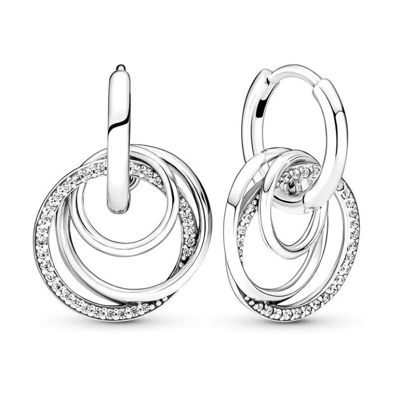 

Original Family Always Encircled With Crystal Hoop Earrings For Women 925 Sterling Silver Wedding Gift Fashion Jewelry