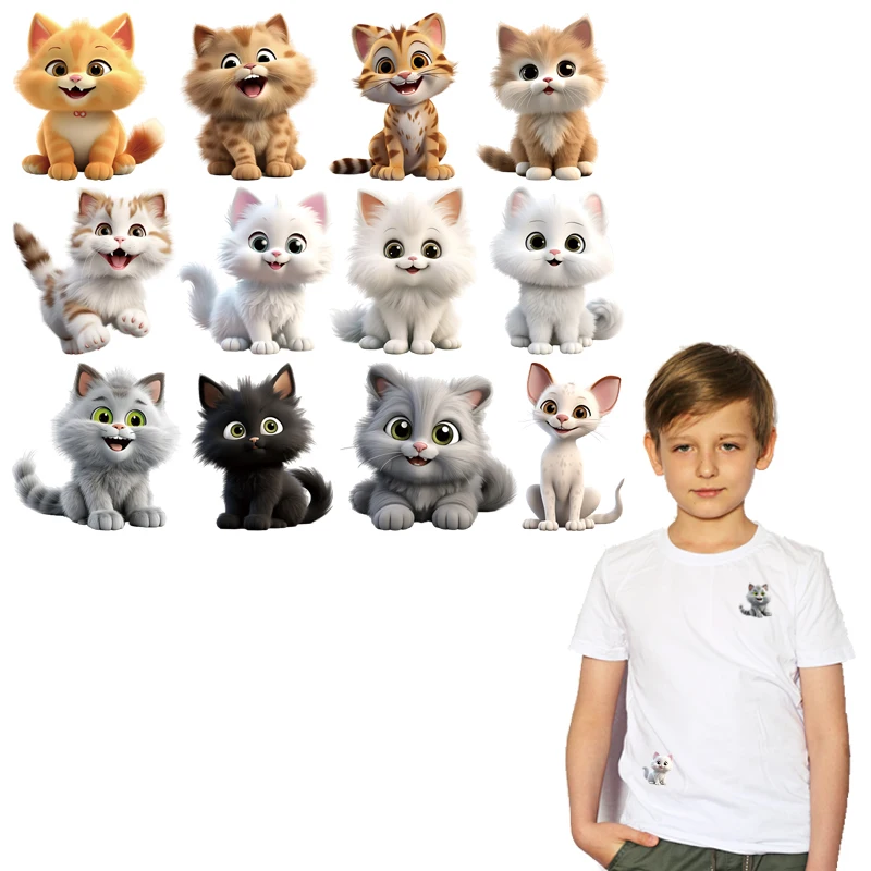 12 Stück kleine Katze 6,6 cm Wärmeübertragung Vinyl einfach zu bedruckte Hoodies Kleidung Aufkleber T-Shirt Diy Hitzepresse applizierter Aufnäher zum Aufbügeln