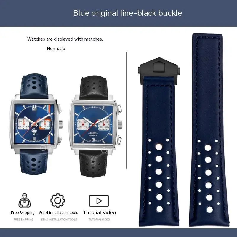 Men's Soft Genuine Cowhide Leather Watchband with Folding Buckle - 22mm, Compatible with Tag Heuer Monaco Series