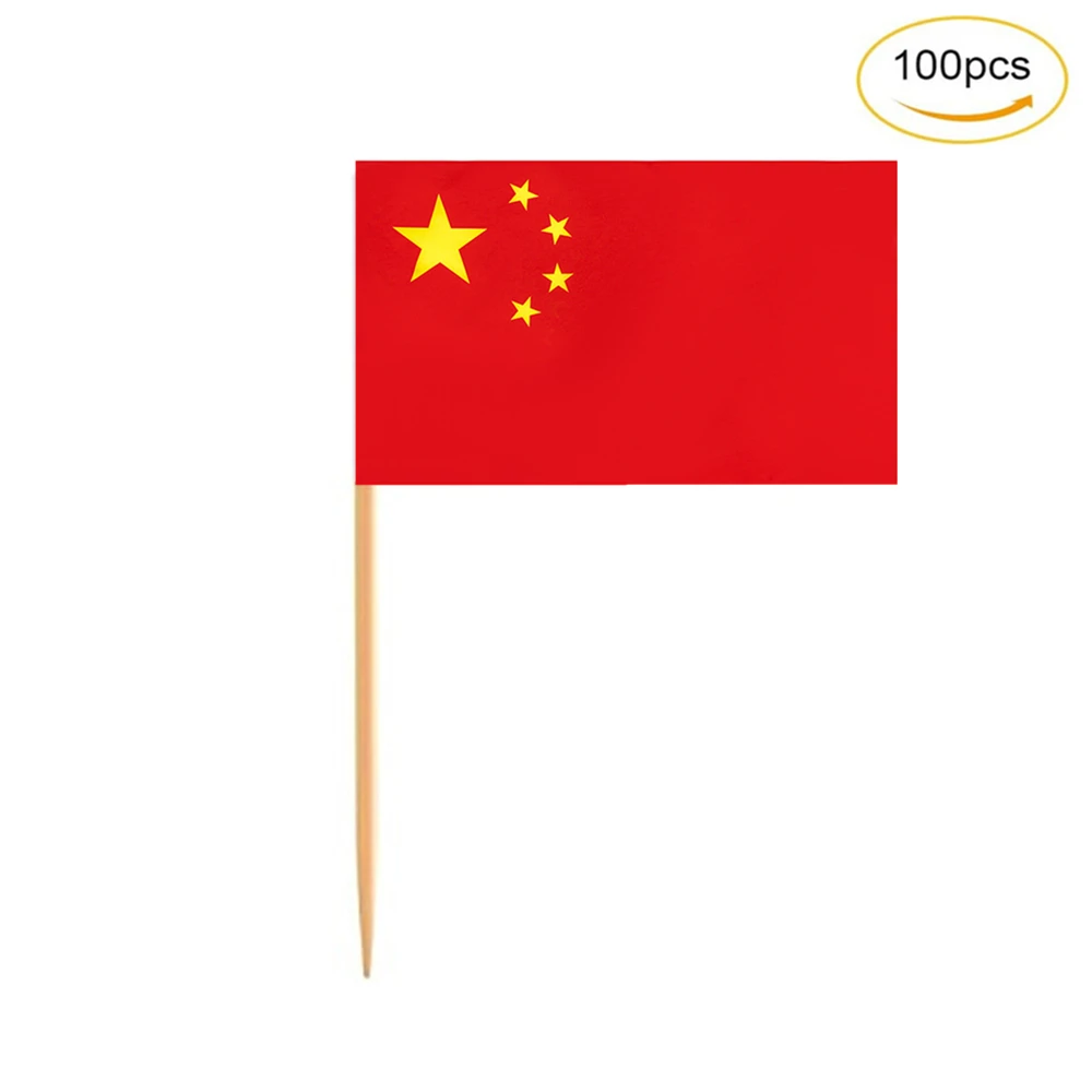 

100Pcs/Set Mini Chinese Flag Cupcake Cocktail Toothpick Stick Cake Topper Party Bar Restaurant Accessory Flag Of China