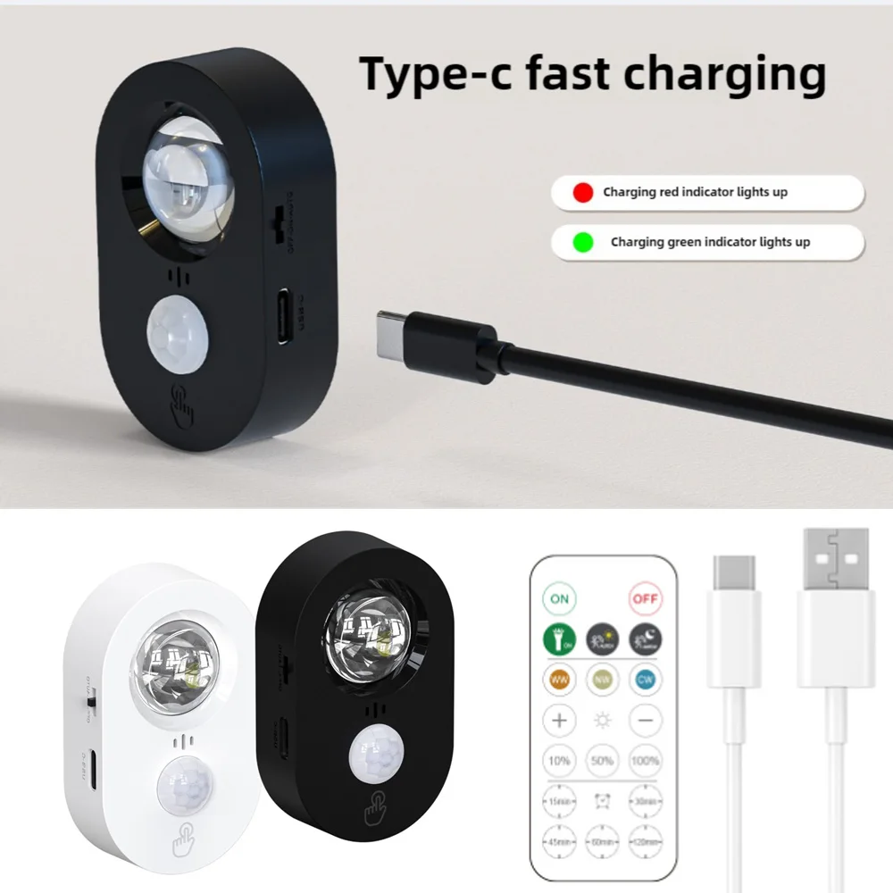 USB Human Body Sensor Led Lamp 3000K-6000K Rechargeable Lights Remote Control For Kitchen Cabinet Wardrobe Bedroom Decoration