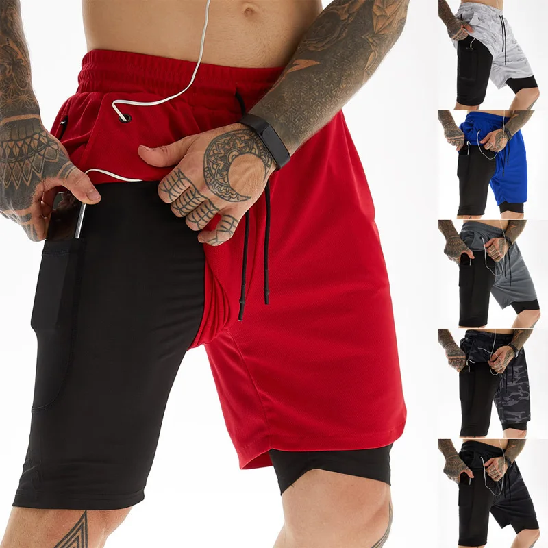 

Gym Shorts Sport Men's 2 In 1 Running Fitness Shorts Workout Sweatpants Athletic Soccer Short Tight Training Clothing Activewear