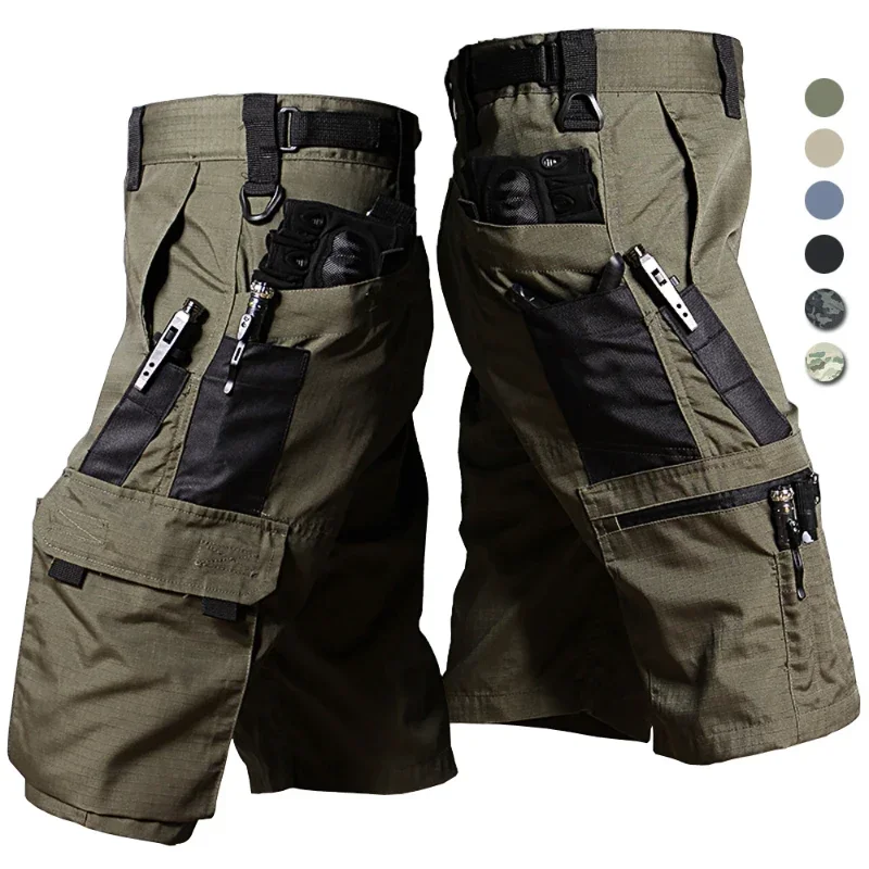 Mens Cargo Shorts Summer Tactical Cropped Trousers Hunting Outdoor Waterproof Multi-pocket Bermudas Pants Camo Ripstop Hiking sport shorts