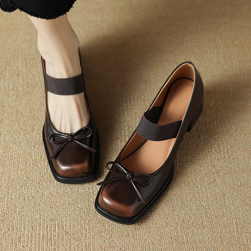 

2024 Spring Summer New High Heels Women Shoes Square Toe Women Pumps Fashion Retro Mary Jane Shoes for Women Bow Ladies Shoes