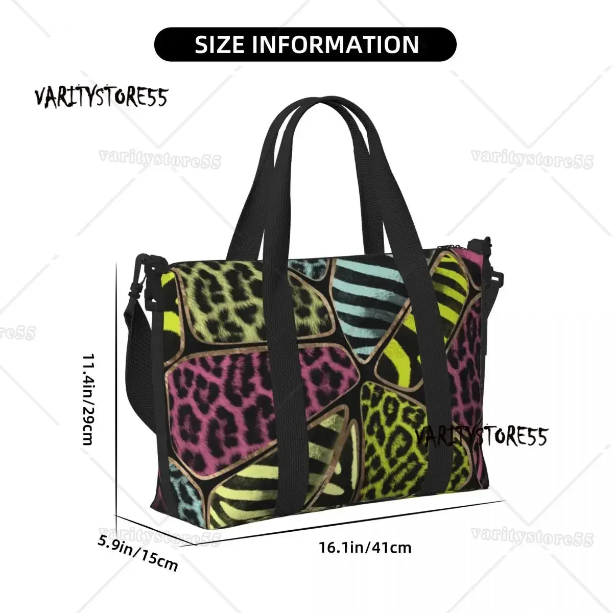 Large Colorful Animal Print Tote Bag for Women Leopard and Zebra Shoulder Shopping Gym Beach Travel Bag