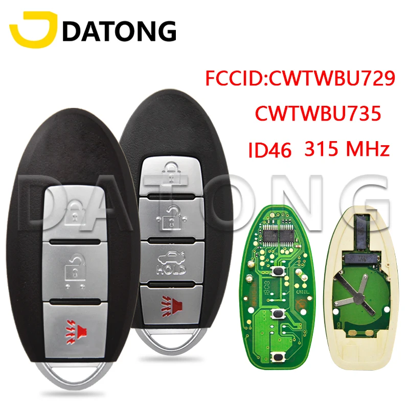 Datong World Car Remote Control Key for Nisan Tiida Qashqai Altima Maxima Sentra Teana Xtrail ID46 315MHz CWTWBU729 Smart Card datong world car remote control key for bmw cas 3 system 1 3 5 series id46 pcf7944 chip 315 434 868 mhz auto smart card key