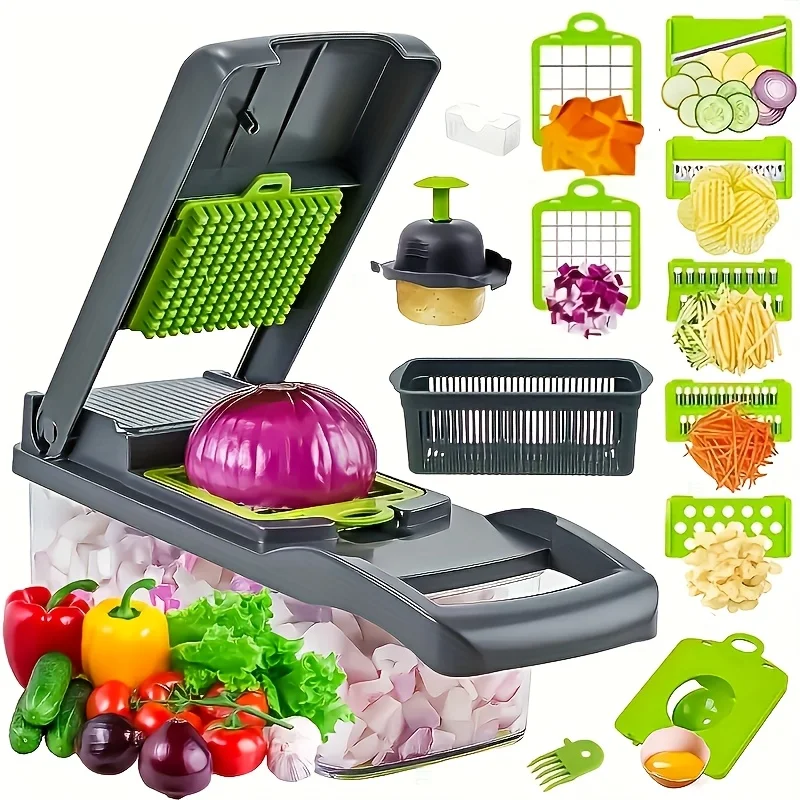 16-in-1 manual vegetable chopper with container multifunctional cheese grater potato slicer & fruit and vegetable cutter