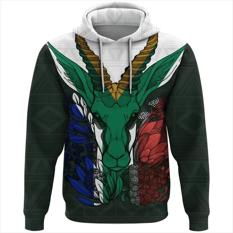 Sudadera con capucha con la bandera de Sudáfrica impresa en 3D para hombre, jersey con estampado de emblema nacional, sudaderas casuales unisex holgadas para la calle