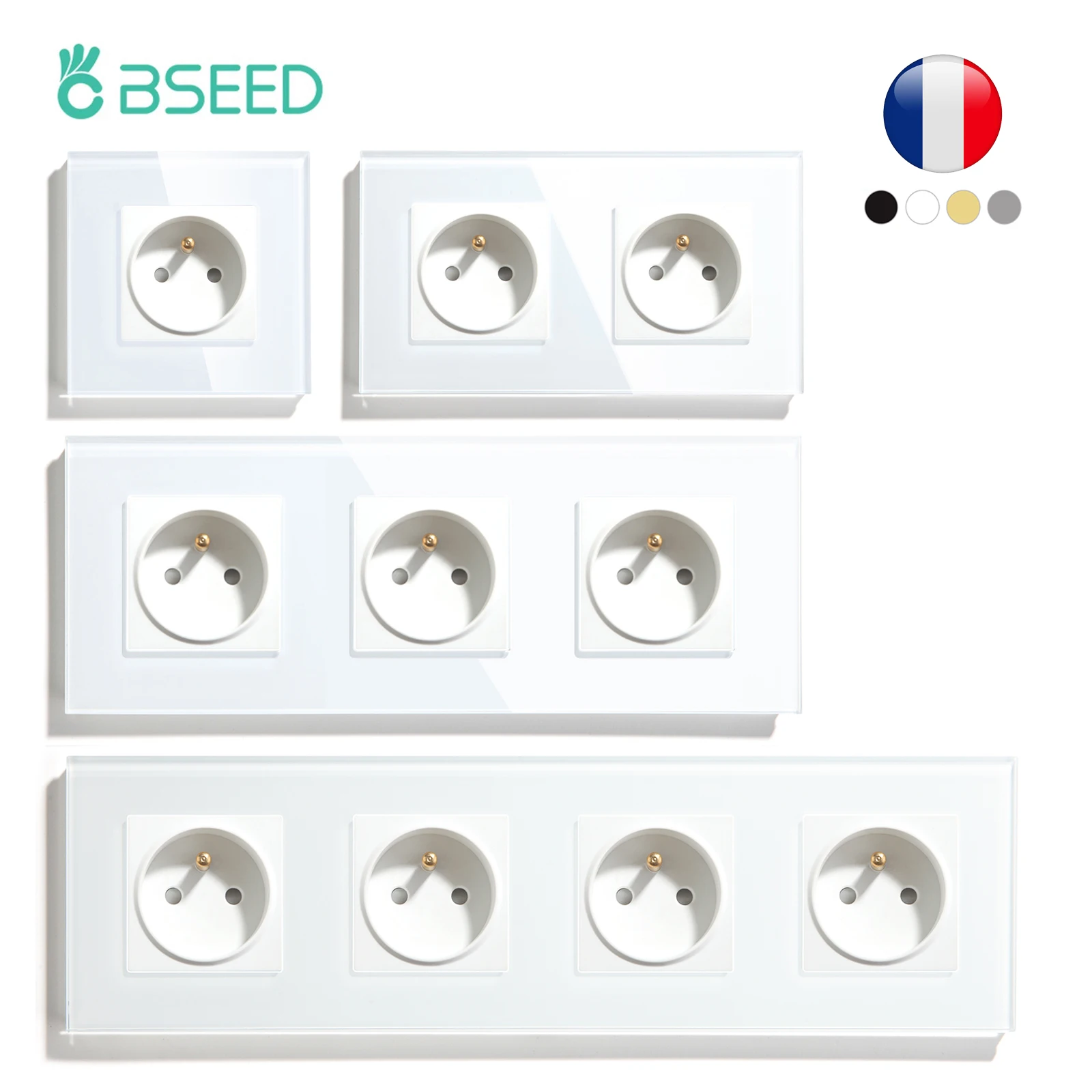 Bseed-tomadas de Energia de Parede Francesas Tomadas Elétricas Painel de Vidro Casa Quarto Escritório 16a 220v