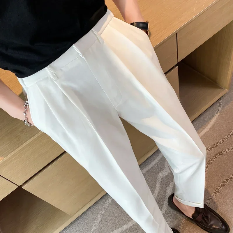 Spring Mens Dress Pants Men High Quality Black Grey Pants Slim Fit Casual Business Knee Length Trousers 36 Men Clothing