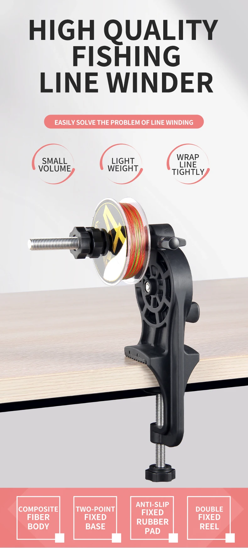 HAUT TON 1 Stück Einfach zu bedienender tragbarer Angelschnurwickler Mühelos zum Spinnen und Werfen von Rollen Must-Have-Angelzubehör – Detail 1