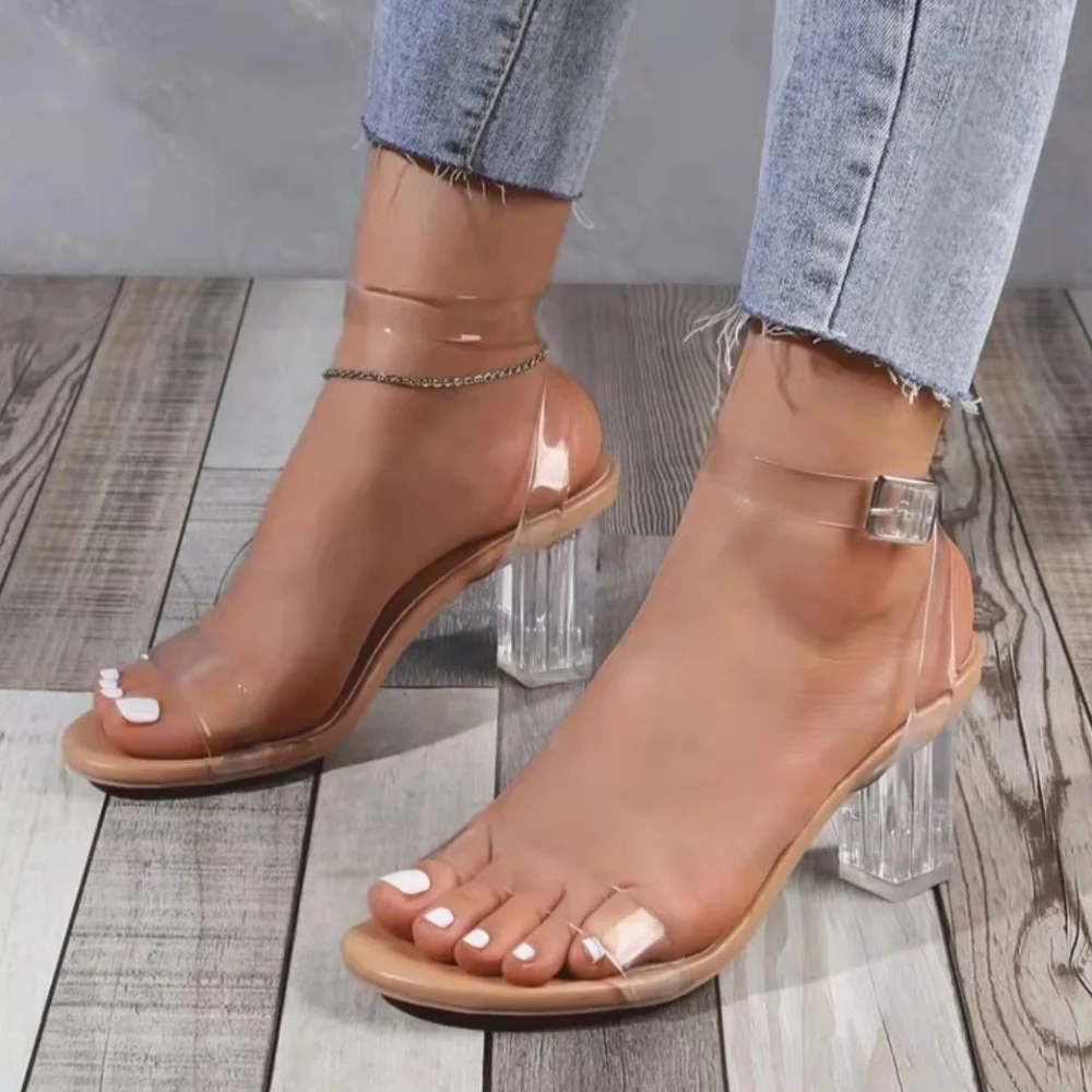 

Women PVC Jelly Crystal Chunky Heel Transparent Sandals Fashion Sexy Summer High Heels Sandalias Female Pumps Zapatillas Mujer