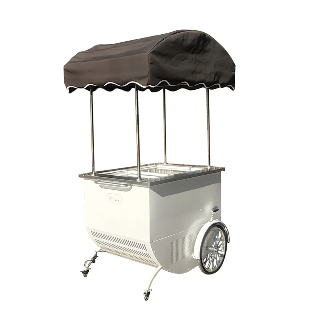 

2023 Ice Cream Cart with 100L Freezer Gelato Display Freezer Fridge Popsicle Refrigerated Drinks Cooler Beer Showcase Food van