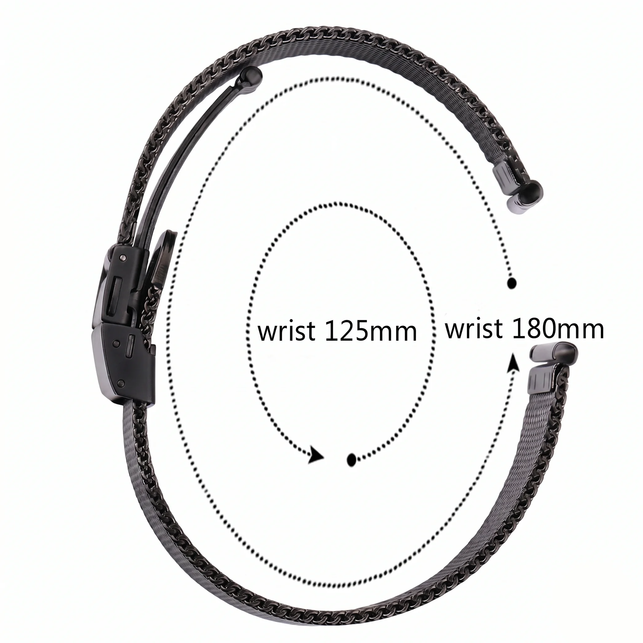 Elegant Stainless Steel Mesh Milanese Loop Bracelet Watchband – Silver Black with Deployment Clasp