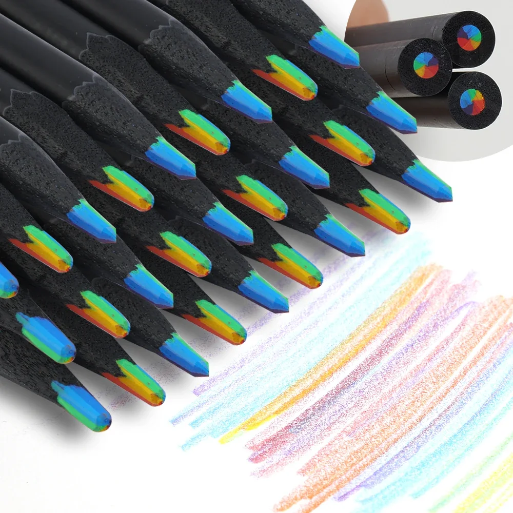 Set Di 8 Matite Colorate Arcobaleno 4 In 1, Legno, Per Disegno E Schizzi Artistici