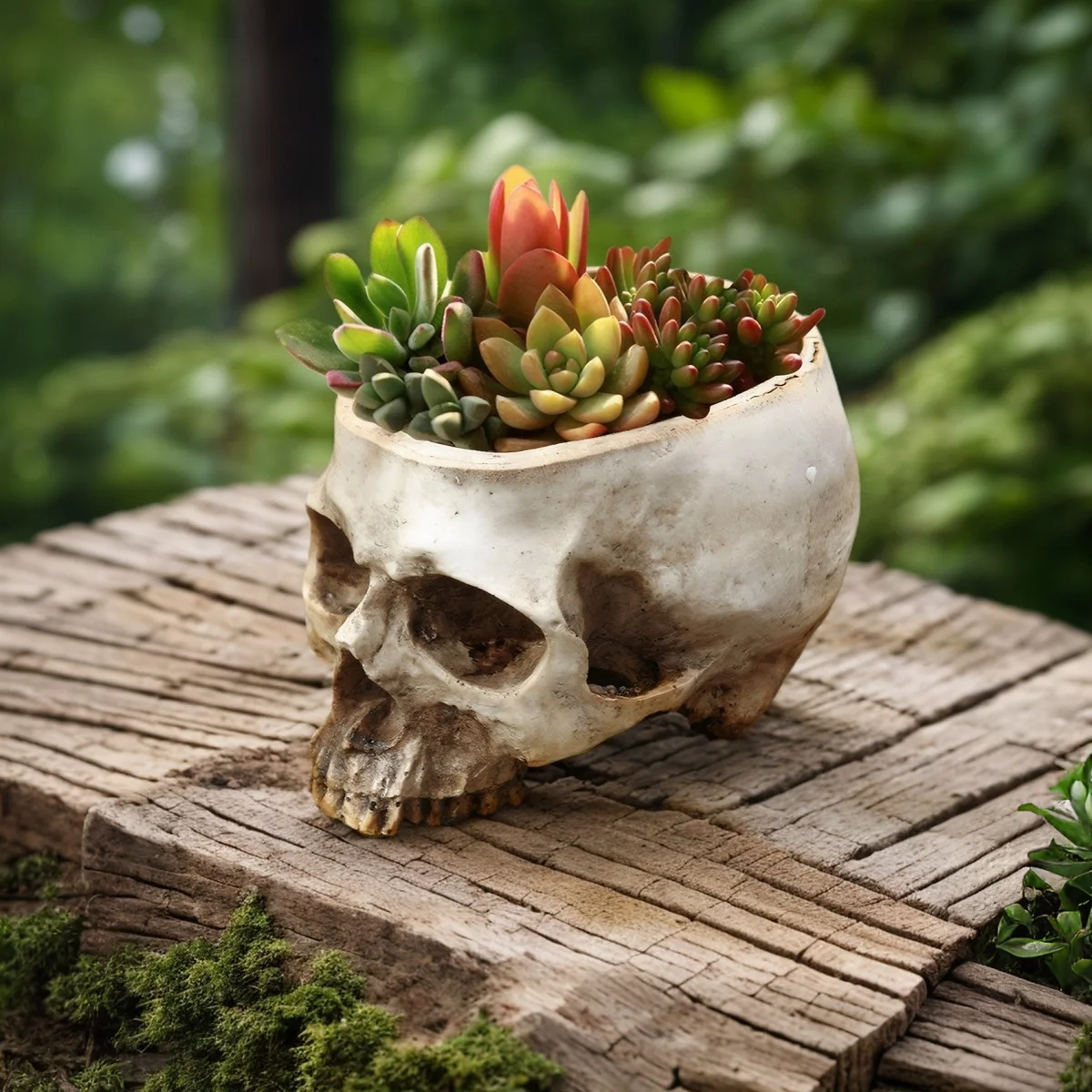 1PC, Halloween decoration, horror art simulation skull head decorative flower pot, resin material courtyard garden flower pot