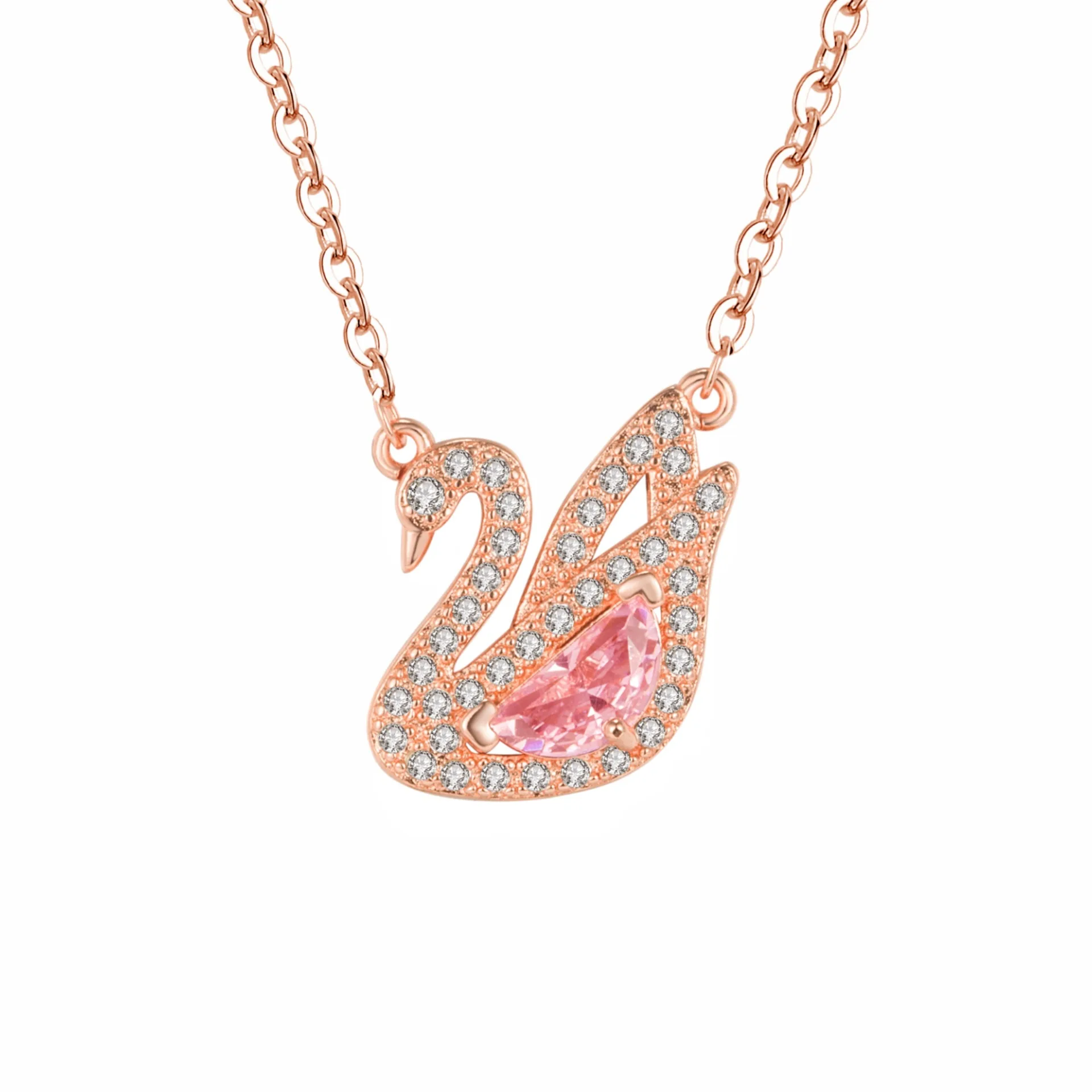 Women and Girl Pendant Necklace Pink Swan in True Beauty