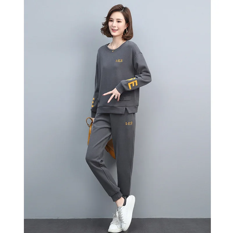 

Women Spring Sweatshirts Suits Pant Sets Sportswear Autumn Sweatpants Age-reducing Loose Fashion Sports Letter Leisure 2 Piece