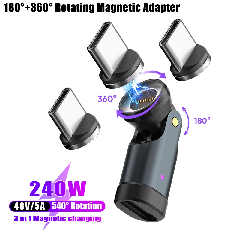 Magnetic 540° USB-C OTG Adapter with PD3.1 240W Fast Charging