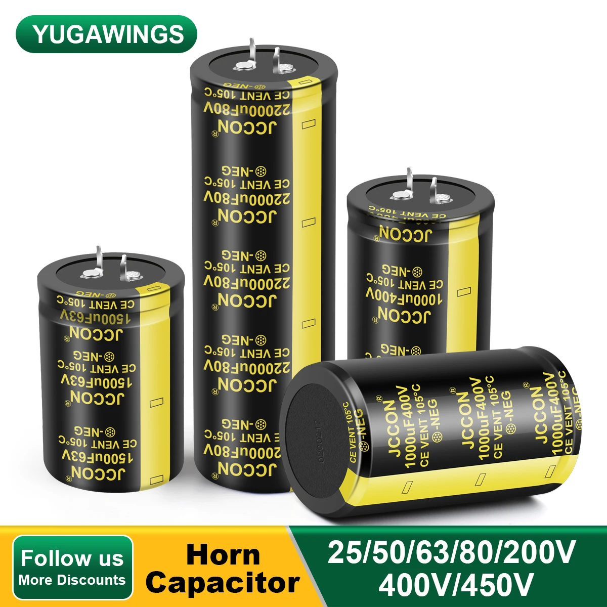 

2Pcs Horn Electrolytic Capacitor 25V 63V 80V 200V 400V 450V Full-Voltage For Audio Hifi Amplifier 105℃ 2000 Hours Low ESR