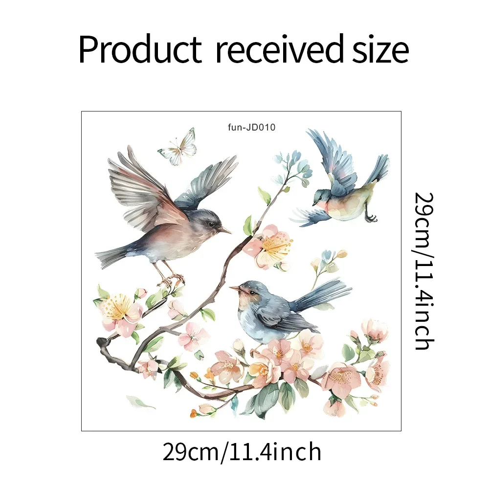 Peach Blossom Twig Bird Glass Window Home Landscaping Decoration Electrostatic Uv Window Sticker Full Body Mirror 1PCS