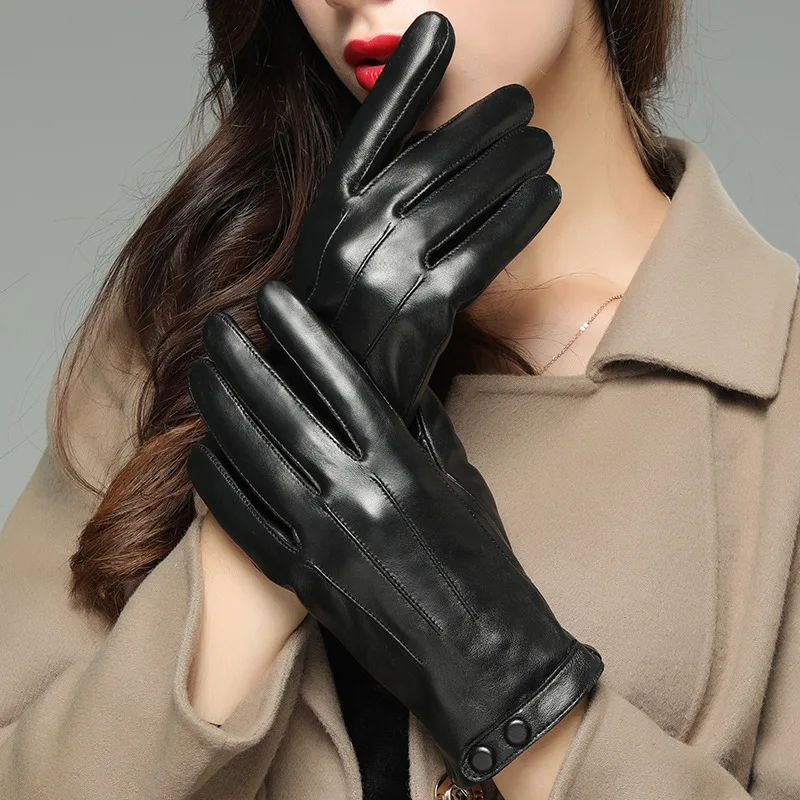 

Touch Screen Genuine Leather Gloves Women Winter Mittens Warm Gloves For Woman Guantes Mujer European Style Gants Femme