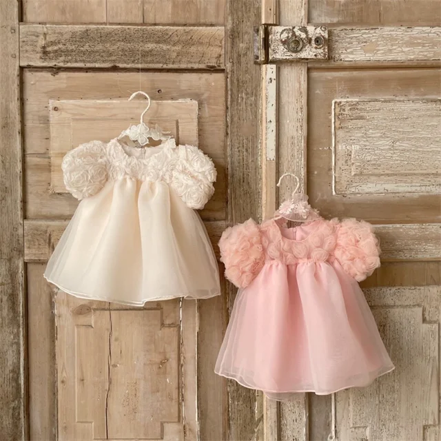 1st Birthday Party Baby Dress Summer Princess One Year Baby Girls Dress Clothes Flower Puff Sleeve Toddler Dresses For Girl 1