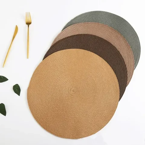 

1pc Round Woven Placemats PP Waterproof Dining Table Mat Non-Slip Napkin Bowl Pads Drink Cup Coasters Kitchen Decoration