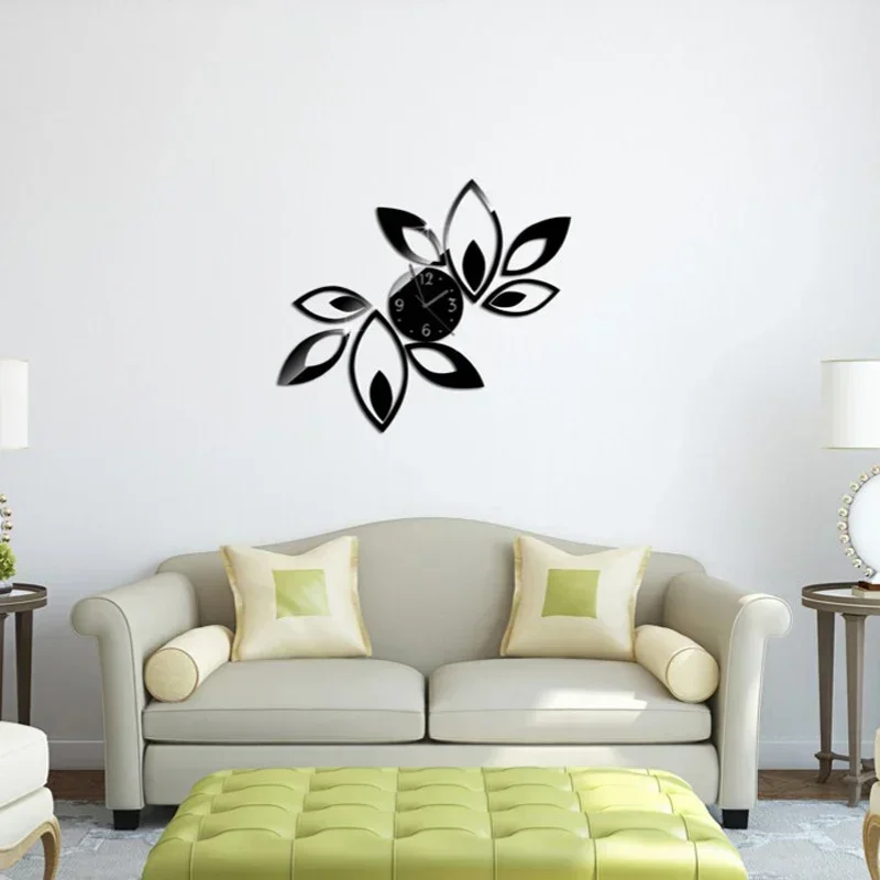 Clock on Wall Home Decor Multicolor Leave Acrylic Mirrored Design 3d Watch Living Room unique Gifts