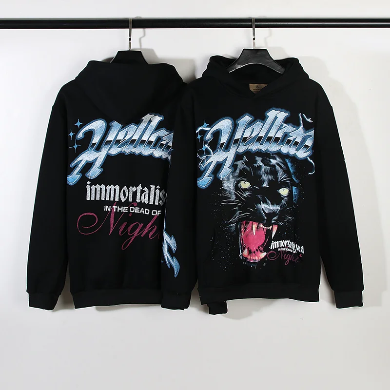 

Retro European American Fashion Super Hot Hoodie Men Women High Street Dark Night Snow Leopard Sweatshirts Loose Casual Pullover