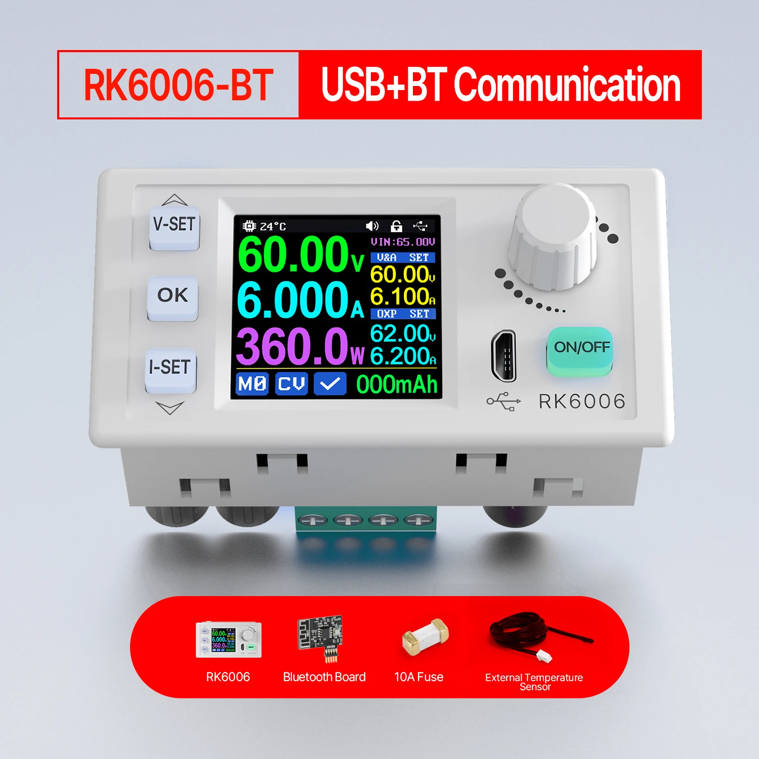 Rk6006-Bt Alimentatore Regolato A Corrente Continua Cnc 60V 6A Comunicazione A 4 Cifre Regolabile Da Cc A Cc Step Down Voltage Bench
