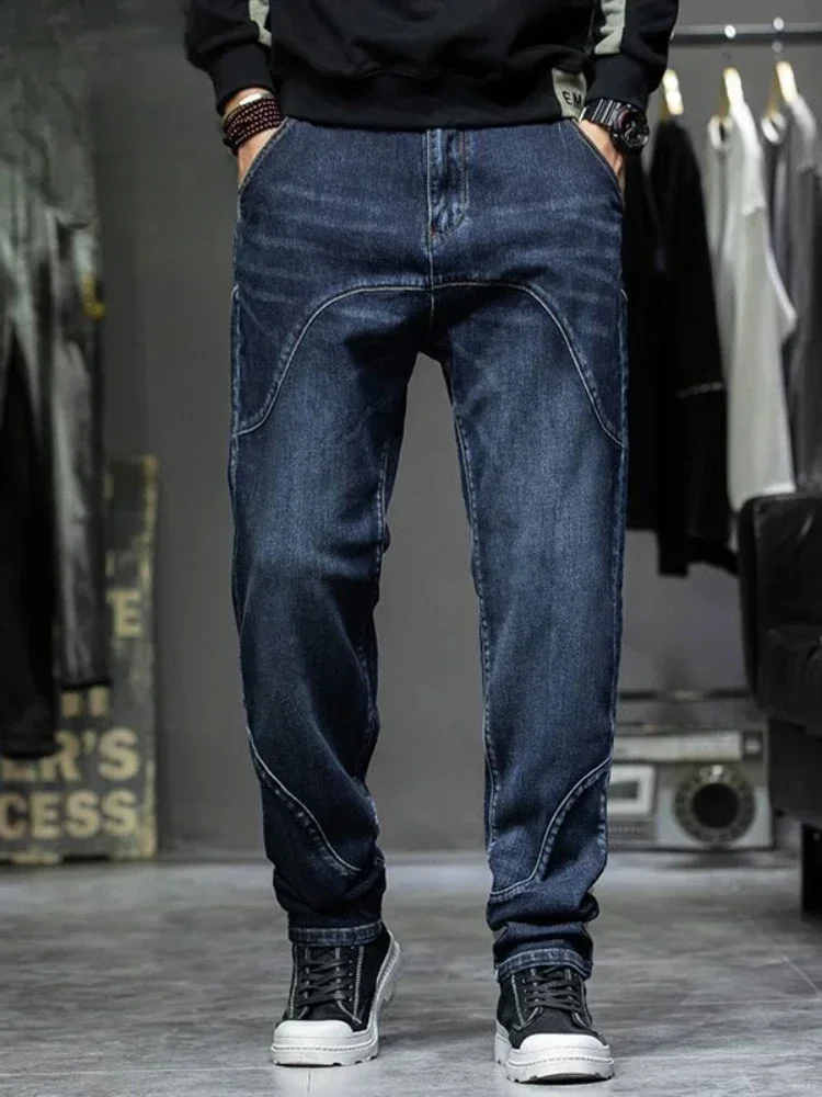 thumbnail image 1 of Pantalones vaqueros para hombre, pantalones empalmados, vaqueros rectos de alta calidad para hombre con bolsillos, pierna ancha, suaves, casuales, elegantes, calientes, Xs, 1 of 4