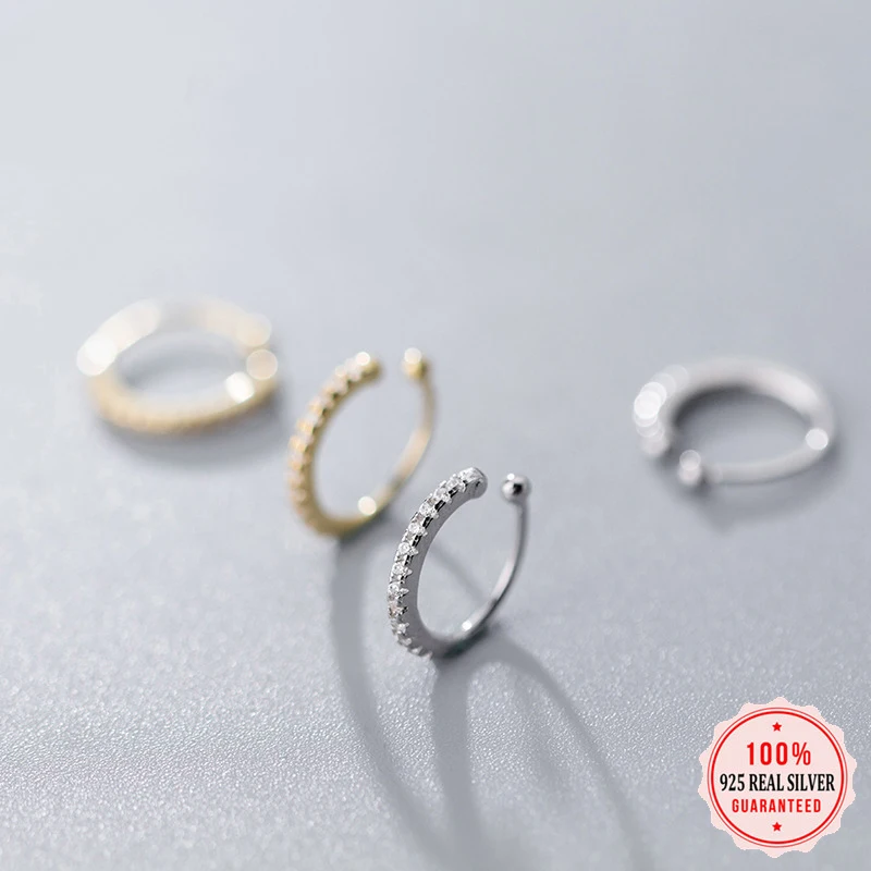 925 Sterling Silver Ear Cuff Clip Earrings For Women Grils Fine Jewelry