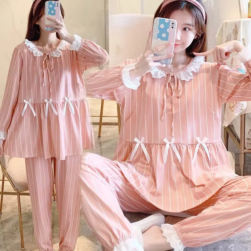 2023 Winter Postpartum Woman Breastfeeding Clothes Set Maternal Women Nursing Pajamas Suit Fashion Maternity Lactation Sleepwear