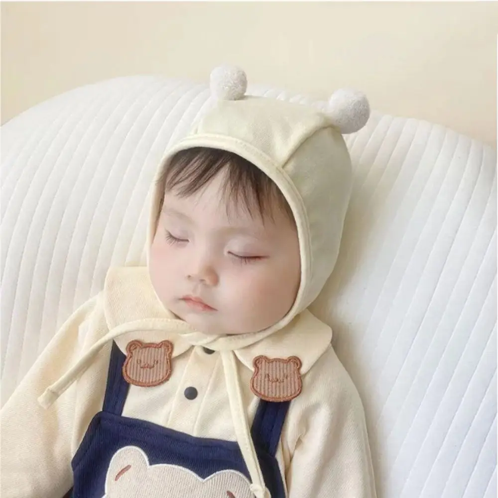 Thin Windproof Baby Bear Ear Protection Hat Cotton Thickened No Brim Children's Cap Pullover Style Cartoon Design