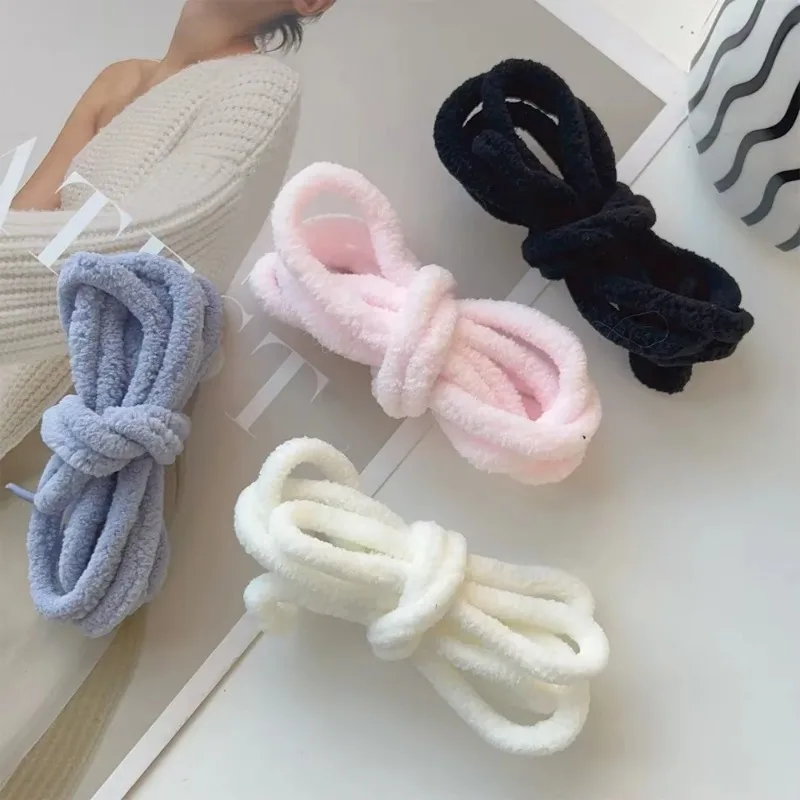 Trendy Coolstring Wide Flat Plush Towel Shoelaces Big Fat Fluffy Fuzzy Design for Women Casual Sneakers Lady Shoes 1.2m