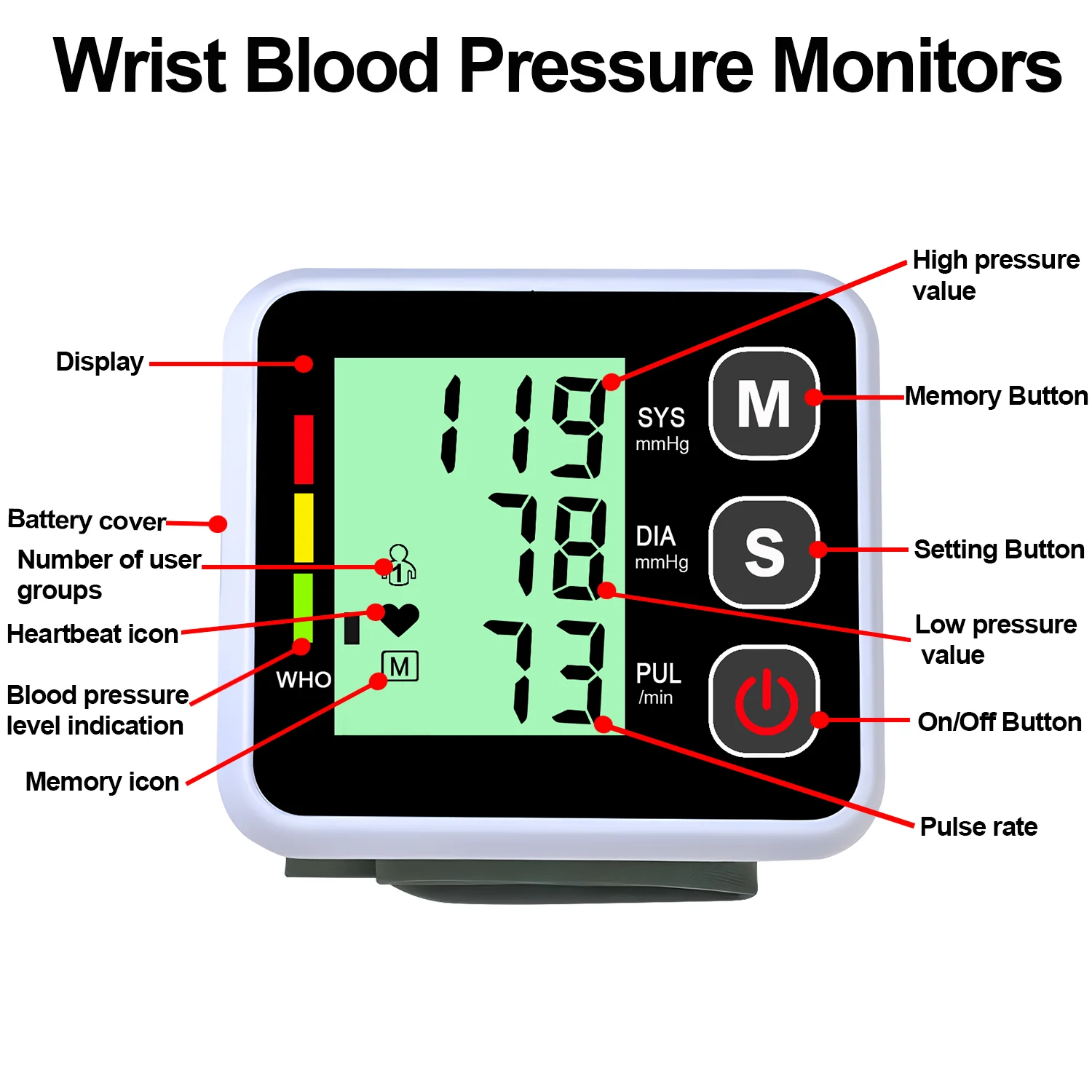 Blood pressure monitor-Home wrist medical high-precision digital screen blood pressure monitor heart rate and pulse blood pressure monitor,blood pressure meter