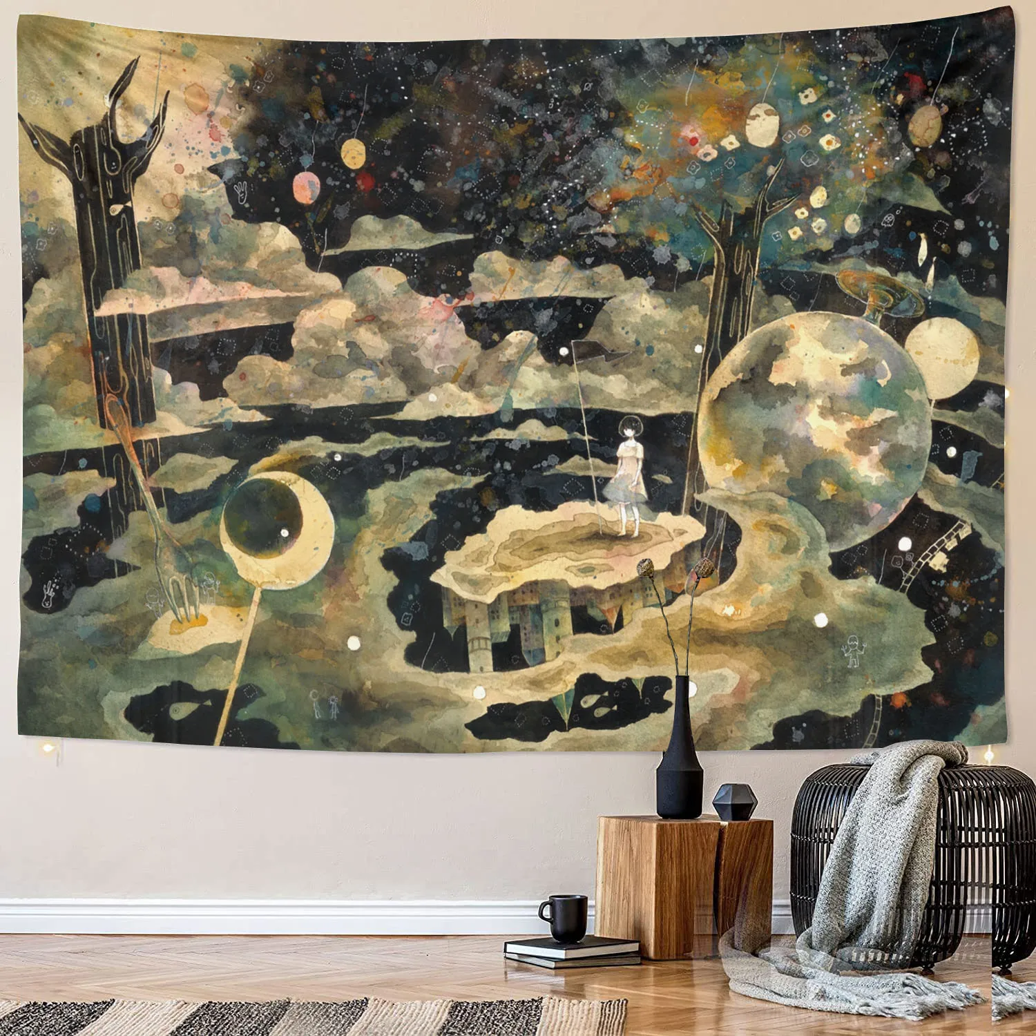 

6 sizes Cartoon illustration tapestry wall hanging psychedelic starry sky astrology children's room dream room wall decoration