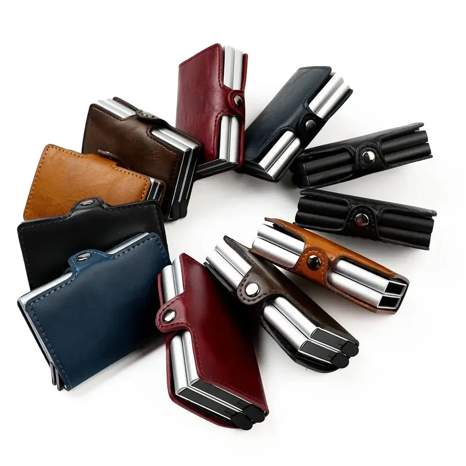 Double Layer Anti RFID Leather Card Holder Wallet